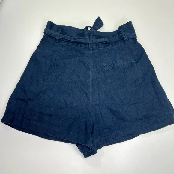Artisan NY 100% Linen High Waist Shorts Size 10 Navy Blue - Picture 2 of 11